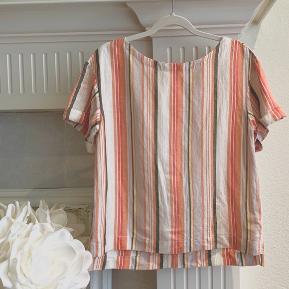 A NEW DAY LINEN STRIPED TUNIC TOP SUMMER STRIPED CROPPED TOP - Picture 7 of 13